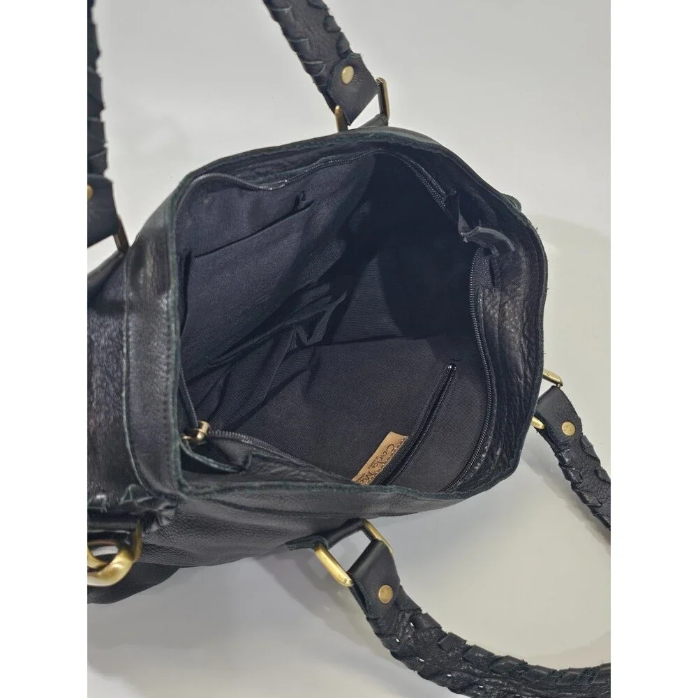 VINTAGE Carla Mancini Black Leather‎ Cowhide Shoulder Bag Purse Crossbody EUC